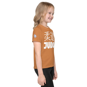 Active Lifestyle Wear: Girl's Short Sleeve Classic Judo Rash Guard - Raw Sienna Exclusive Girls Judo Kids Rash Guard Short Sleeve