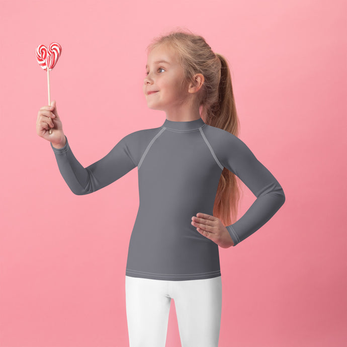 Adorable Coverage: Kids Girl's Long Sleeve Rash Guards in Solid Color - Charcoal