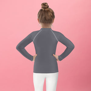 Adorable Coverage: Kids Girl's Long Sleeve Rash Guards in Solid Color - Charcoal