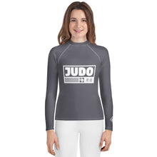 Youth Girls Judo Compression Rash Guard – Long Sleeve Martial Arts Performance Top - Charcoal Exclusive Girls Judo Long Sleeve Rash Guard Youth