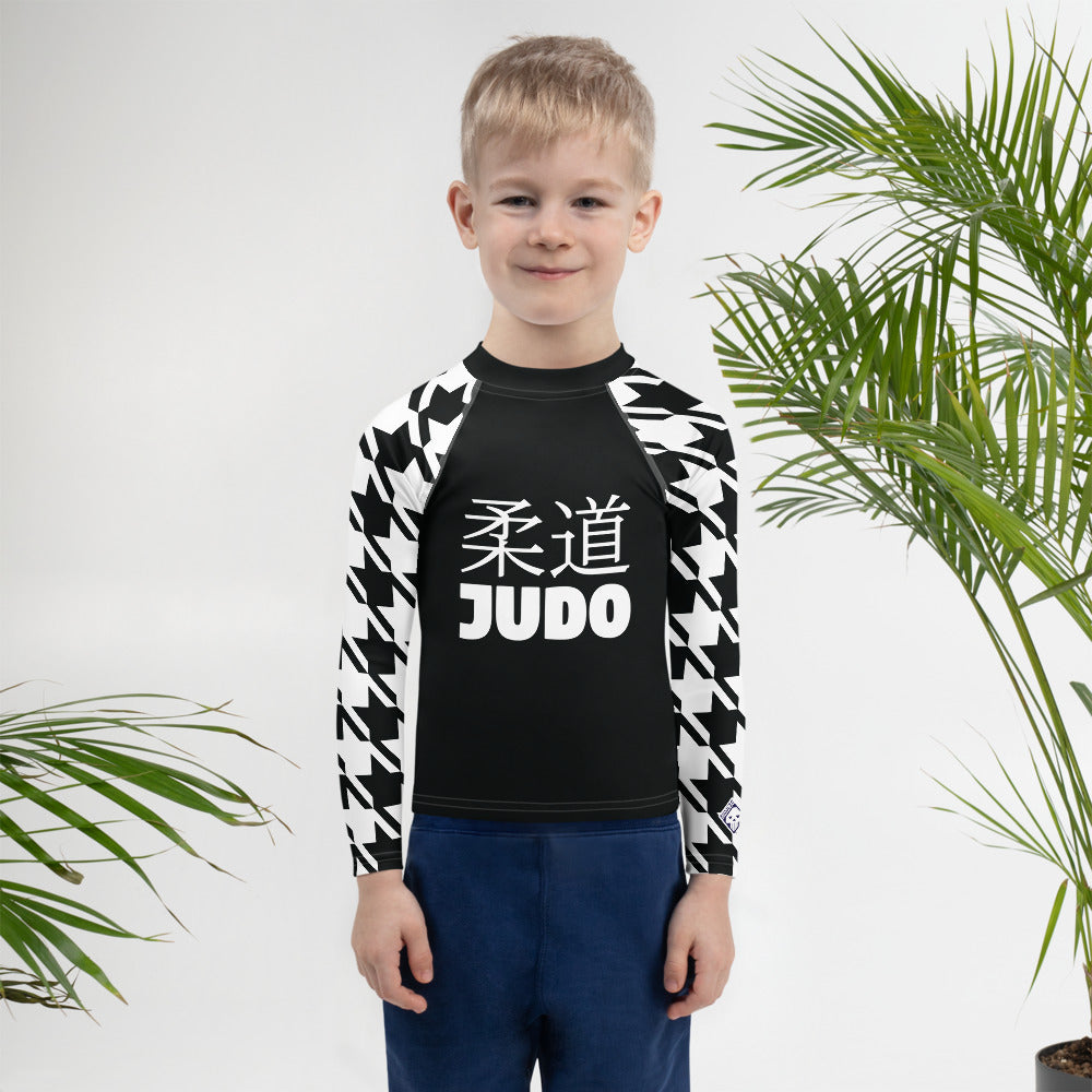 Authentic Training: Houndstooth Boy's Long Sleeve Classic Judo BJJ Rash Guard Boys Exclusive Houndstooth Judo Kids Long Sleeve Rash Guard