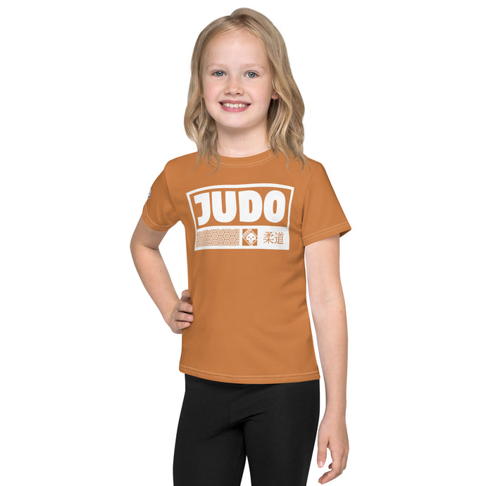 Beach Day Favorite: Girl's Short Sleeve Judo Rash Guard - Raw Sienna Exclusive Girls Judo Kids Rash Guard Short Sleeve