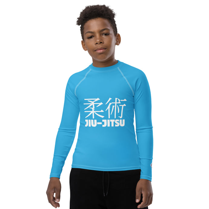 Boys Long Sleeve Rash Guard – Classic Youth Jiu-Jitsu Style – Cyan