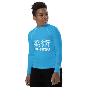 Boys Long Sleeve Rash Guard – Classic Youth Jiu-Jitsu Style – Cyan