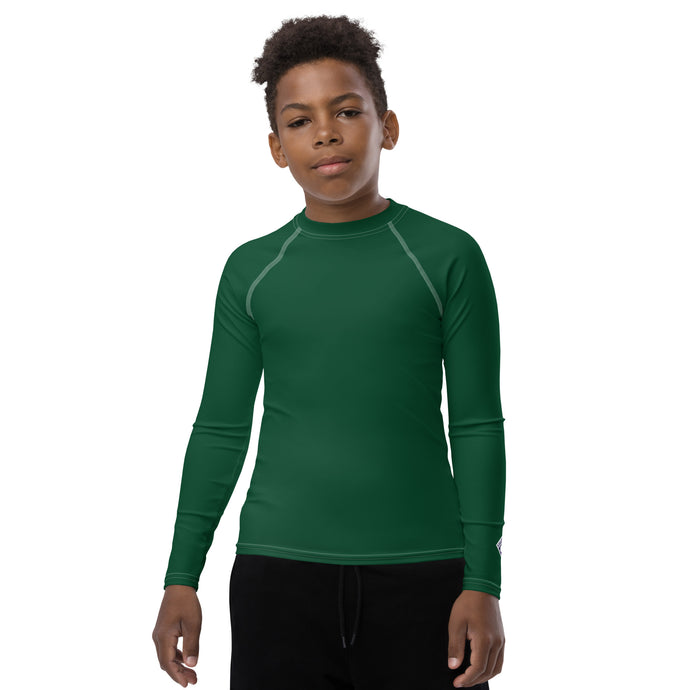 Boys Long Sleeve Rash Guard – Youth Athletic Shirt in Solid Colors – Sherwood Forest