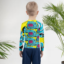Boy's Pop Art BJJ Long Sleeve Rash Guards - Roy Lichtenstein Inspired Dahlia Print 002 Boys Dahlia Exclusive Kids Long Sleeve Rash Guard Swimwear