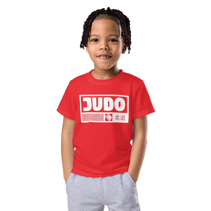 Boy's Short Sleeve Judo Rash Guard: Active Style - Scarlet Boys Exclusive Judo Kids Rash Guard Short Sleeve