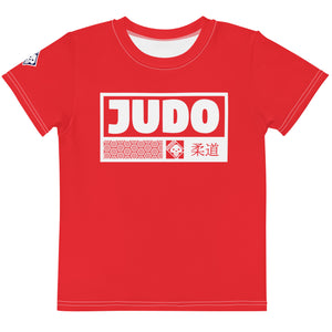 Boy's Short Sleeve Judo Rash Guard: Active Style - Scarlet Boys Exclusive Judo Kids Rash Guard Short Sleeve