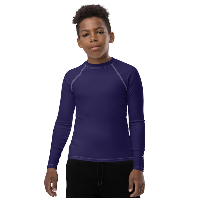 Boys Solid Color Rash Guard – Youth Long Sleeve for Training & Play – Midnight Blue