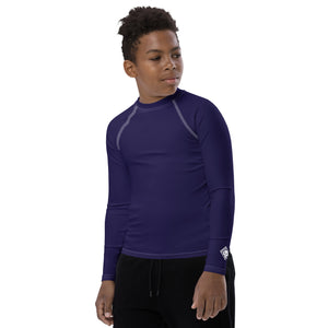 Boys Solid Color Rash Guard – Youth Long Sleeve for Training & Play – Midnight Blue