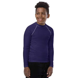 Boys Solid Color Rash Guard – Youth Long Sleeve for Training & Play – Midnight Blue
