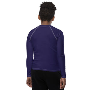 Boys Solid Color Rash Guard – Youth Long Sleeve for Training & Play – Midnight Blue