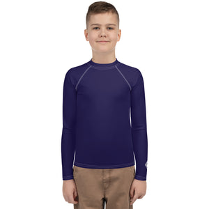 Boys Solid Color Rash Guard – Youth Long Sleeve for Training & Play – Midnight Blue