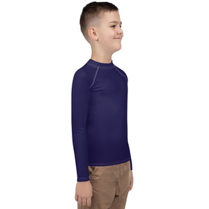 Boys Solid Color Rash Guard – Youth Long Sleeve for Training & Play – Midnight Blue