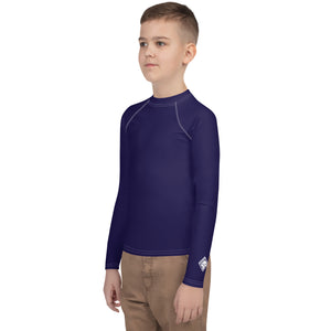 Boys Solid Color Rash Guard – Youth Long Sleeve for Training & Play – Midnight Blue