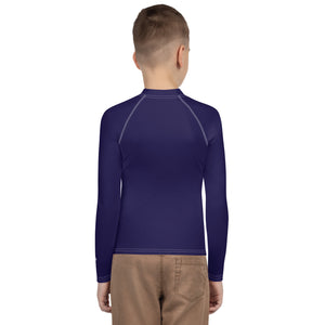 Boys Solid Color Rash Guard – Youth Long Sleeve for Training & Play – Midnight Blue