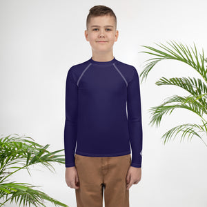 Boys Solid Color Rash Guard – Youth Long Sleeve for Training & Play – Midnight Blue