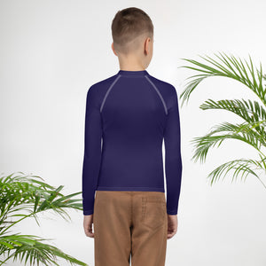 Boys Solid Color Rash Guard – Youth Long Sleeve for Training & Play – Midnight Blue