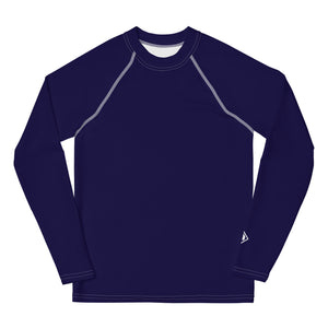 Boys Solid Color Rash Guard – Youth Long Sleeve for Training & Play – Midnight Blue
