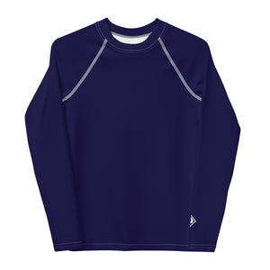 Boys Solid Color Rash Guard – Youth Long Sleeve for Training & Play – Midnight Blue