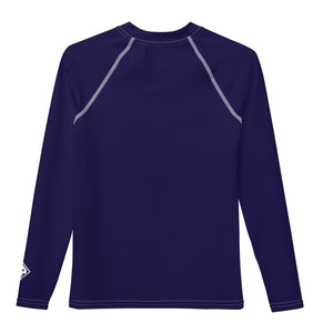 Boys Solid Color Rash Guard – Youth Long Sleeve for Training & Play – Midnight Blue