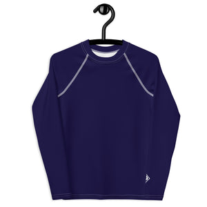 Boys Solid Color Rash Guard – Youth Long Sleeve for Training & Play – Midnight Blue