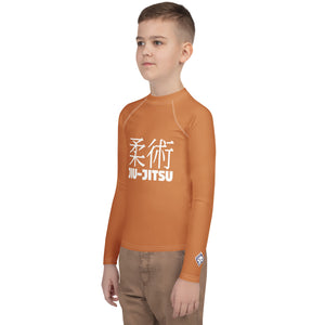 Boys Youth BJJ Rash Guard – Long Sleeve Traditional Jiu-Jitsu Fit – Raw Sienna