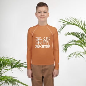 Boys Youth BJJ Rash Guard – Long Sleeve Traditional Jiu-Jitsu Fit – Raw Sienna