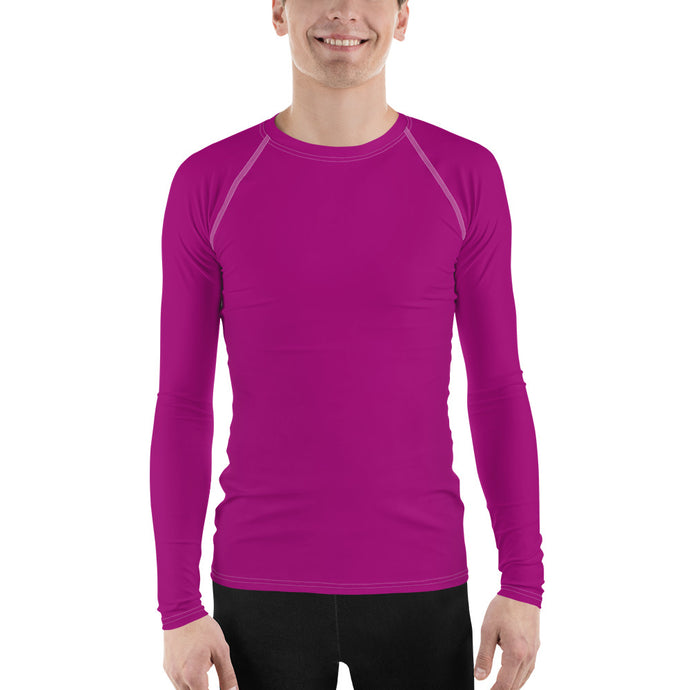 Casual Chic: Men's Solid Color Long Sleeve Rash Guard - Vivid Purple Exclusive Long Sleeve Mens Rash Guard Solid Color Swimwear