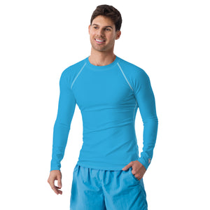 Casual Cool: Solid Color Rash Guard for Men - Cyan Exclusive Long Sleeve Mens Rash Guard Solid Color Swimwear
