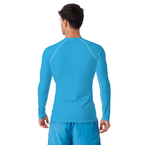Casual Cool: Solid Color Rash Guard for Men - Cyan Exclusive Long Sleeve Mens Rash Guard Solid Color Swimwear