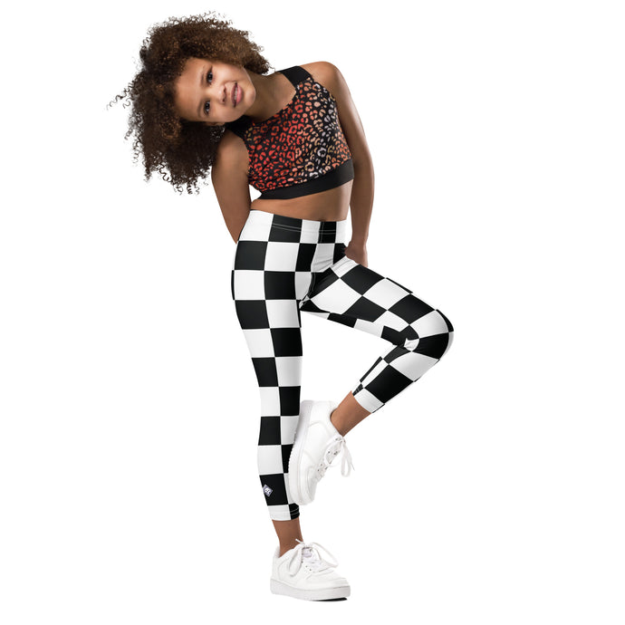 Checkered Charm: Girls' Yoga Pants Workout Leggings