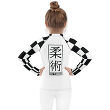 Checkered Charm: Kids Girls' Long Sleeve Rash Guard - Blanc Jiu-Jitsu Checkered Exclusive Girls Kids Long Sleeve Rash Guard