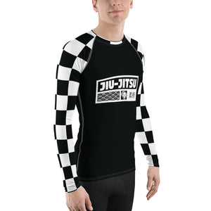 Checkered Charm: Men's Long Sleeve BJJ Rash Guard for Style and Safety - Noir Jiu-Jitsu Checkered Exclusive Jiu-Jitsu Long Sleeve Mens Rash Guard