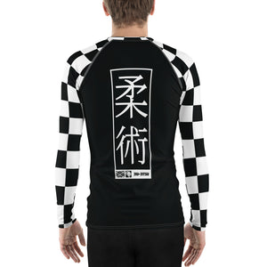 Checkered Charm: Men's Long Sleeve BJJ Rash Guard for Style and Safety - Noir Jiu-Jitsu Checkered Exclusive Jiu-Jitsu Long Sleeve Mens Rash Guard