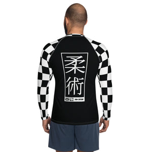 Checkered Charm: Men's Long Sleeve BJJ Rash Guard for Style and Safety - Noir Jiu-Jitsu Checkered Exclusive Jiu-Jitsu Long Sleeve Mens Rash Guard