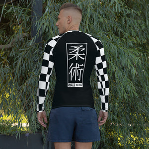 Checkered Charm: Men's Long Sleeve BJJ Rash Guard for Style and Safety - Noir Jiu-Jitsu Checkered Exclusive Jiu-Jitsu Long Sleeve Mens Rash Guard