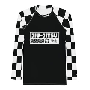 Checkered Charm: Men's Long Sleeve BJJ Rash Guard for Style and Safety - Noir Jiu-Jitsu Checkered Exclusive Jiu-Jitsu Long Sleeve Mens Rash Guard