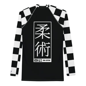 Checkered Charm: Men's Long Sleeve BJJ Rash Guard for Style and Safety - Noir Jiu-Jitsu Checkered Exclusive Jiu-Jitsu Long Sleeve Mens Rash Guard