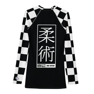 Checkered Charm: Men's Long Sleeve BJJ Rash Guard for Style and Safety - Noir Jiu-Jitsu Checkered Exclusive Jiu-Jitsu Long Sleeve Mens Rash Guard