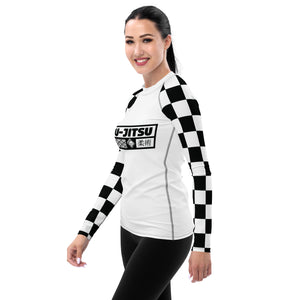 Checkered Charm: Women's Long Sleeve BJJ Rash Guard for Style and Safety - Blanc Jiu-Jitsu Checkered Exclusive Jiu-Jitsu Long Sleeve Rash Guard Womens