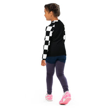 Chic and Secure: Kids Girls' Checkered Long Sleeve Rash Guard - Noir Checkered Exclusive Girls Kids Long Sleeve Rash Guard Swimwear