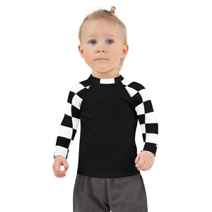 Chic and Secure: Kids Girls' Checkered Long Sleeve Rash Guard - Noir Checkered Exclusive Girls Kids Long Sleeve Rash Guard Swimwear