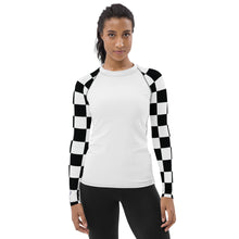 Chic Combat Gear: Women's Checkered BJJ Rash Guard - Blanc Checkered Exclusive Long Sleeve Rash Guard Swimwear Womens