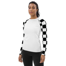 Chic Combat Gear: Women's Checkered BJJ Rash Guard - Blanc Checkered Exclusive Long Sleeve Rash Guard Swimwear Womens