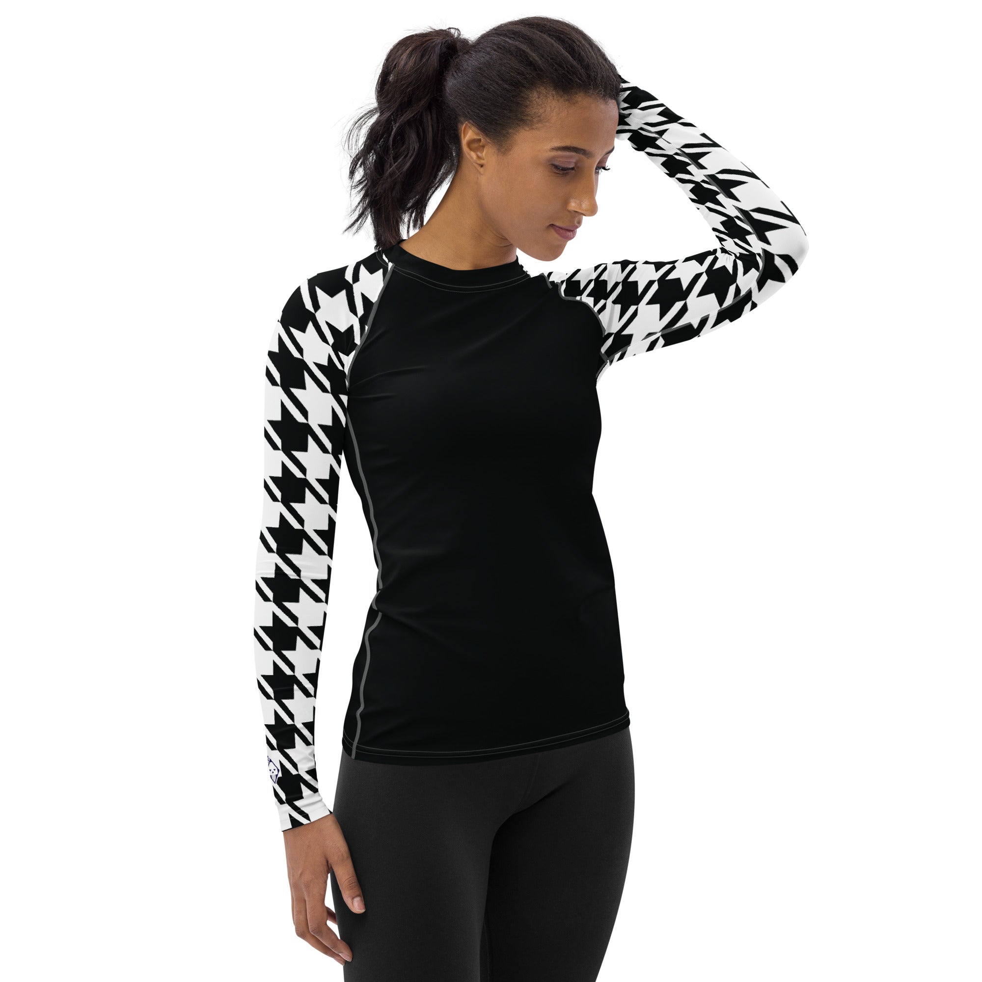 Exclusive Rash Guard Chic Performance: Houndstooth Long Sleeve BJJ Rash Guard for Women Noi ...