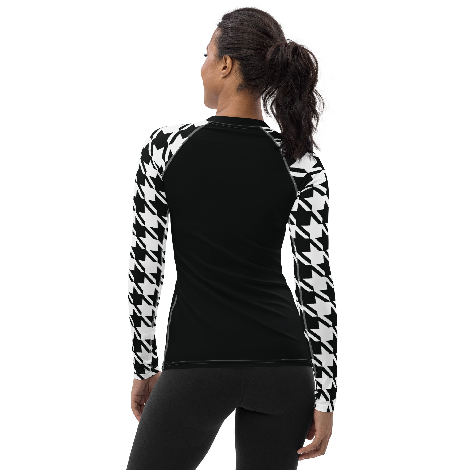 Exclusive Rash Guard Chic Performance: Houndstooth Long Sleeve BJJ Rash Guard for Women Noi ...
