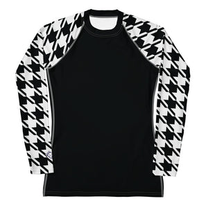 Chic Performance: Houndstooth Long Sleeve BJJ Rash Guard for Women Noir Exclusive Houndstooth Long Sleeve Rash Guard Womens