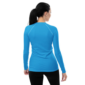 Chic Simplicity: Solid Color Long Sleeve Rash Guard for Women - Cyan