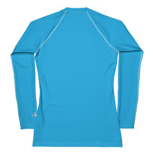 Chic Simplicity: Solid Color Long Sleeve Rash Guard for Women - Cyan
